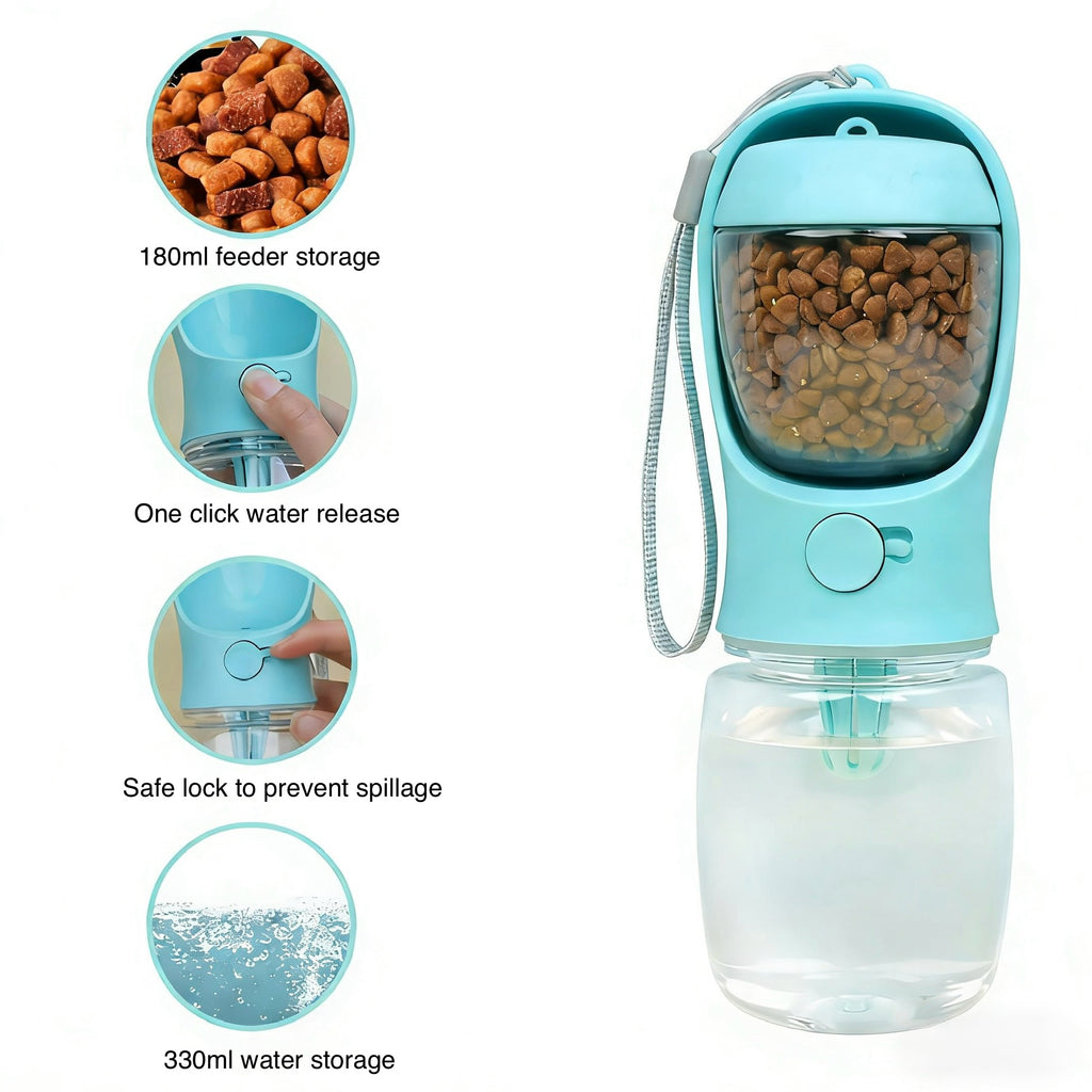 Portable 2-in-1 Pet Water Bottle & Feeder – Convenient Hydration and Feeding on the Go