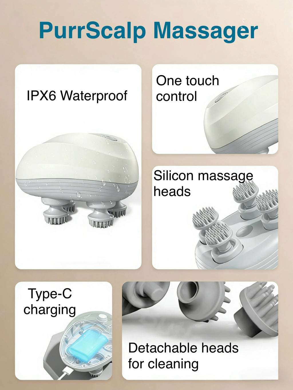 PurrScalp Cat Head & Scalp Massager - Gentle Full-Body Relaxation for Cats