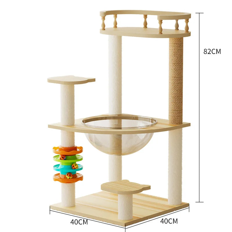 5-Level Cat Tree Villa with Transparent Nest and Scratching Board