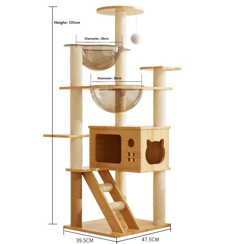 5-Level Cat Tree Villa with Transparent Nest and Scratching Board