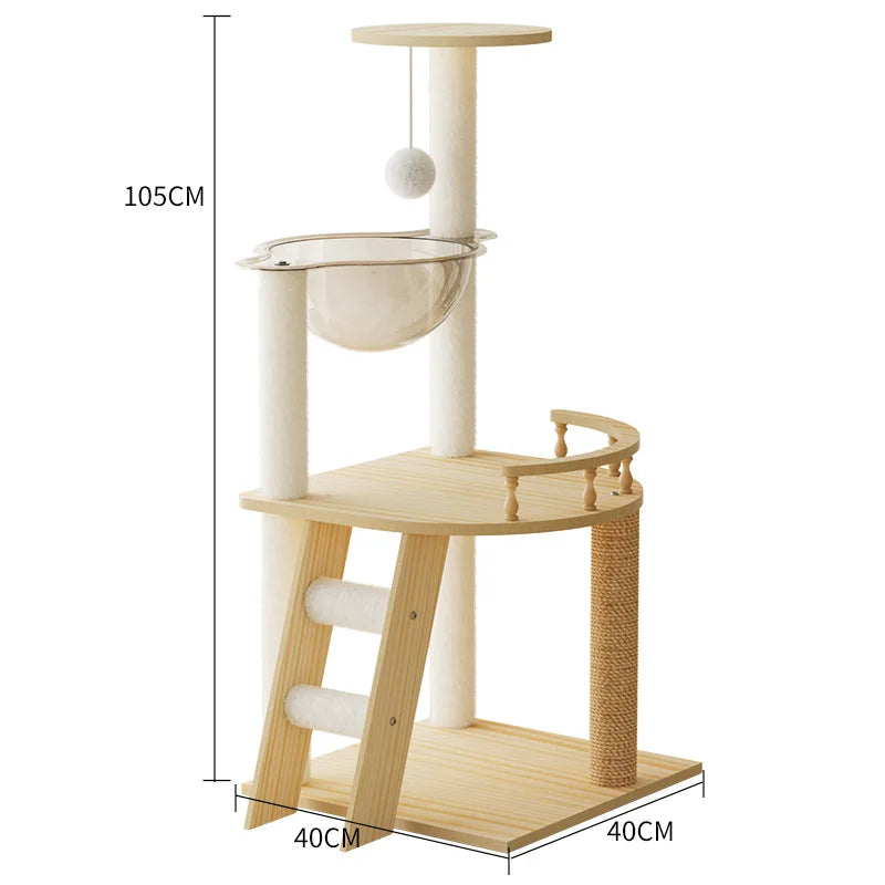 5-Level Cat Tree Villa with Transparent Nest and Scratching Board