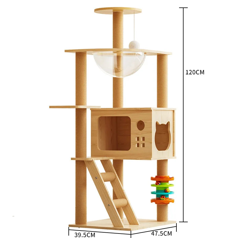 5-Level Cat Tree Villa with Transparent Nest and Scratching Board
