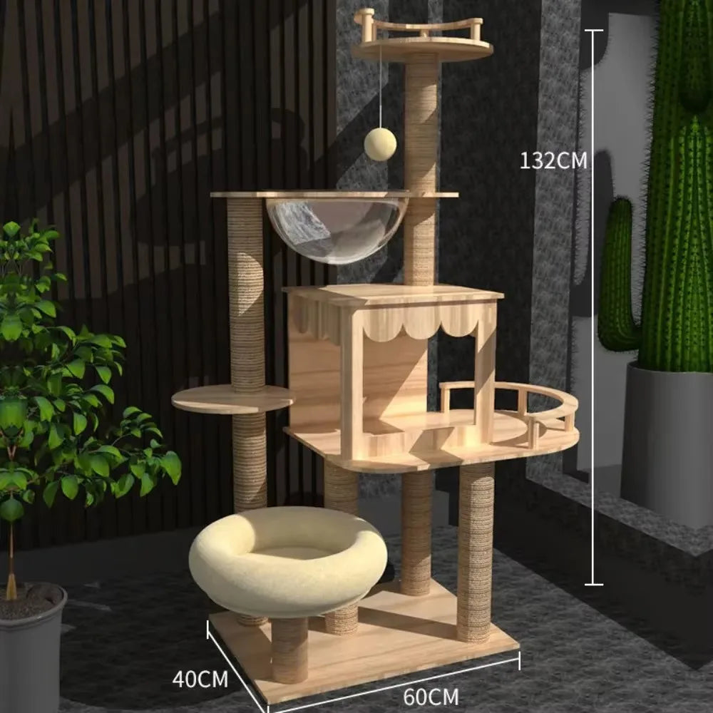 Luxury Multi-Layer Wooden Cat Tower