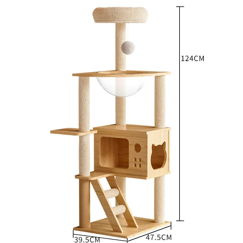 5-Level Cat Tree Villa with Transparent Nest and Scratching Board