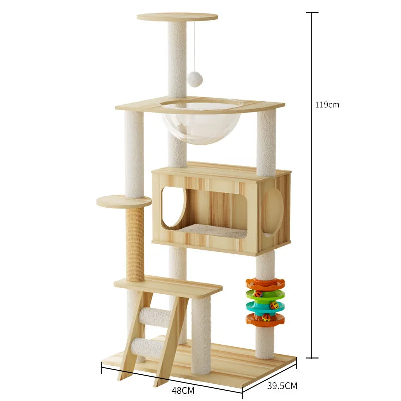 5-Level Cat Tree Villa with Transparent Nest and Scratching Board