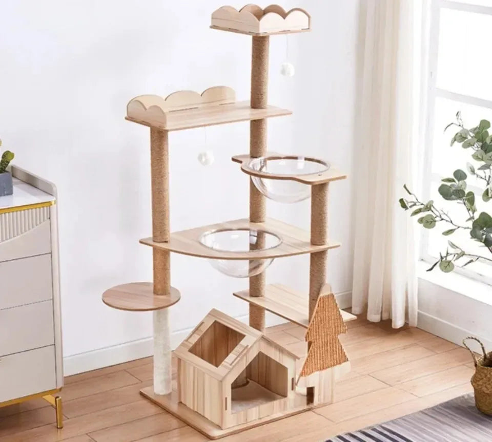 Luxury Multi-Layer Wooden Cat Tower