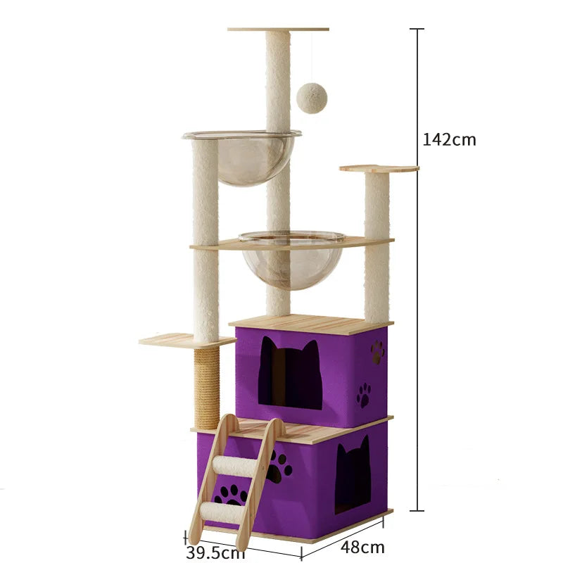 5-Level Cat Tree Villa with Transparent Nest and Scratching Board