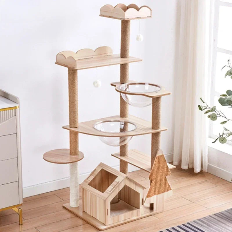 Luxury Multi-Layer Wooden Cat Tower