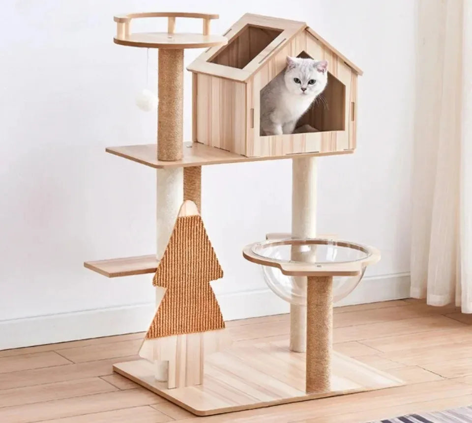 Luxury Multi-Layer Wooden Cat Tower