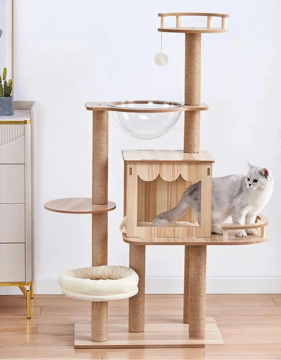 Luxury Multi-Layer Wooden Cat Tower