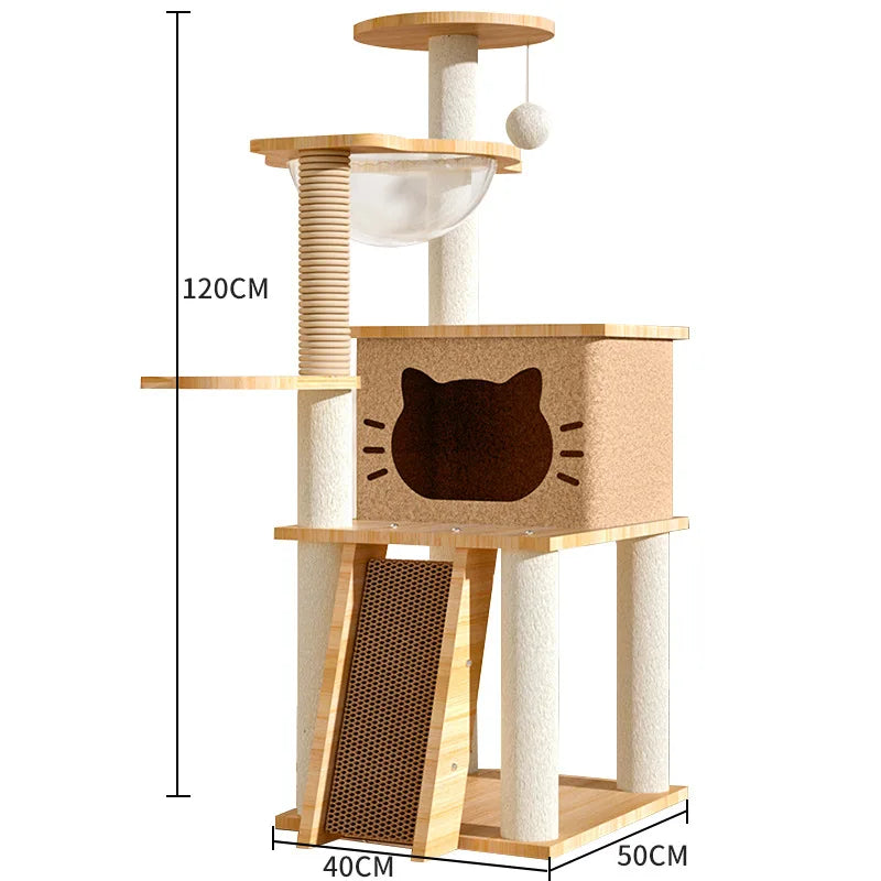 5-Level Cat Tree Villa with Transparent Nest and Scratching Board