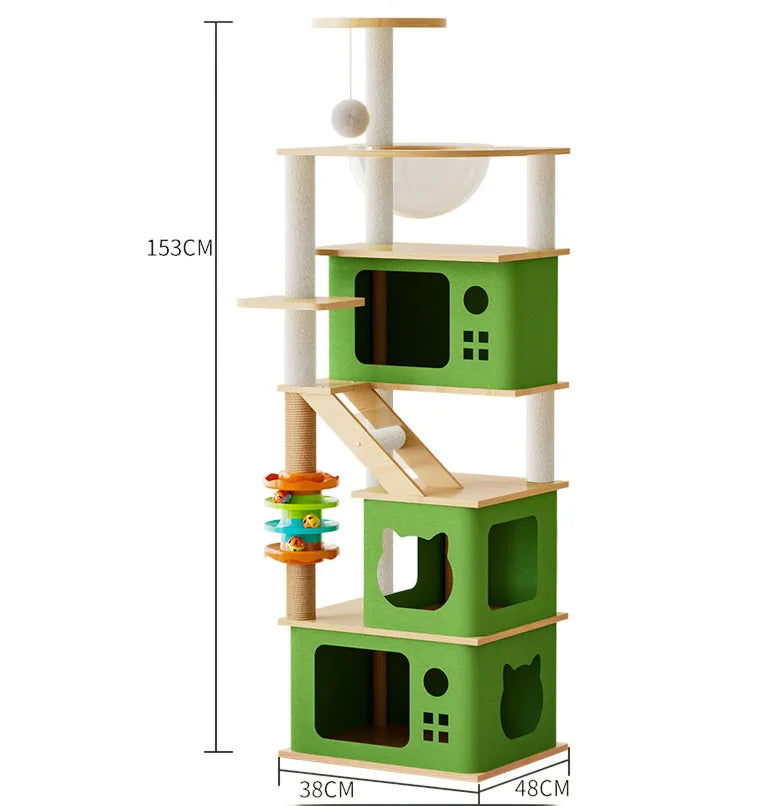 5-Level Cat Tree Villa with Transparent Nest and Scratching Board