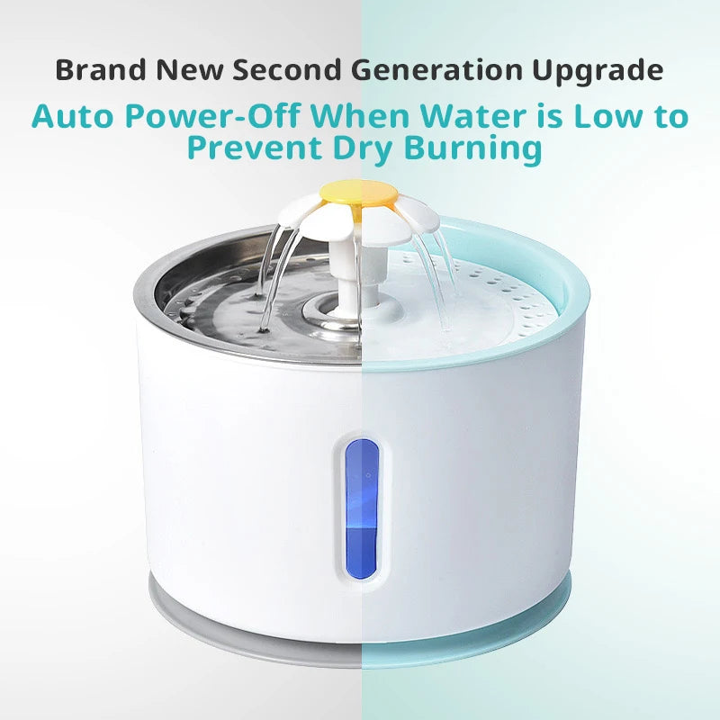 Premium Flower Design Stainless Steel Cat Water Fountain – 2.4L Fresh Flow System