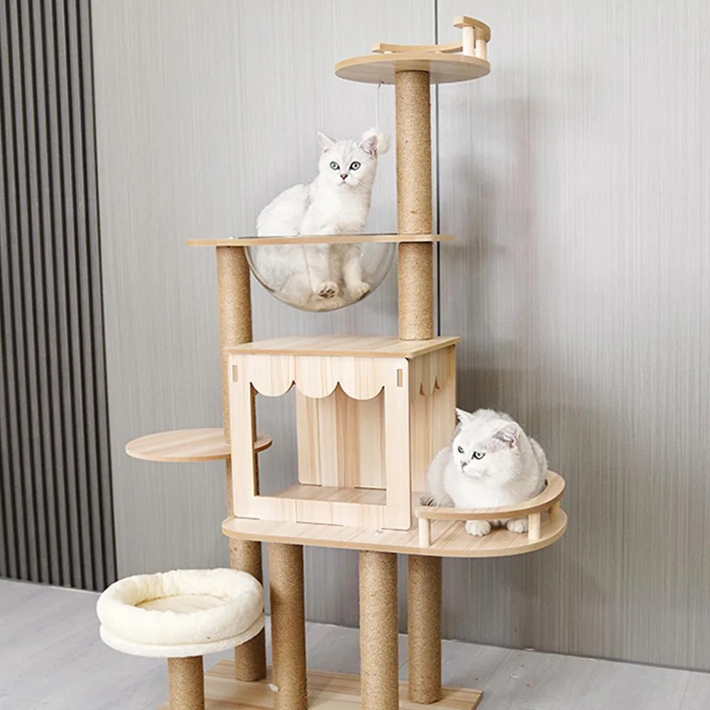 Luxury Multi-Layer Wooden Cat Tower