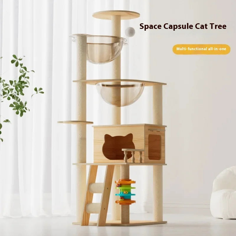 5-Level Cat Tree Villa with Transparent Nest and Scratching Board