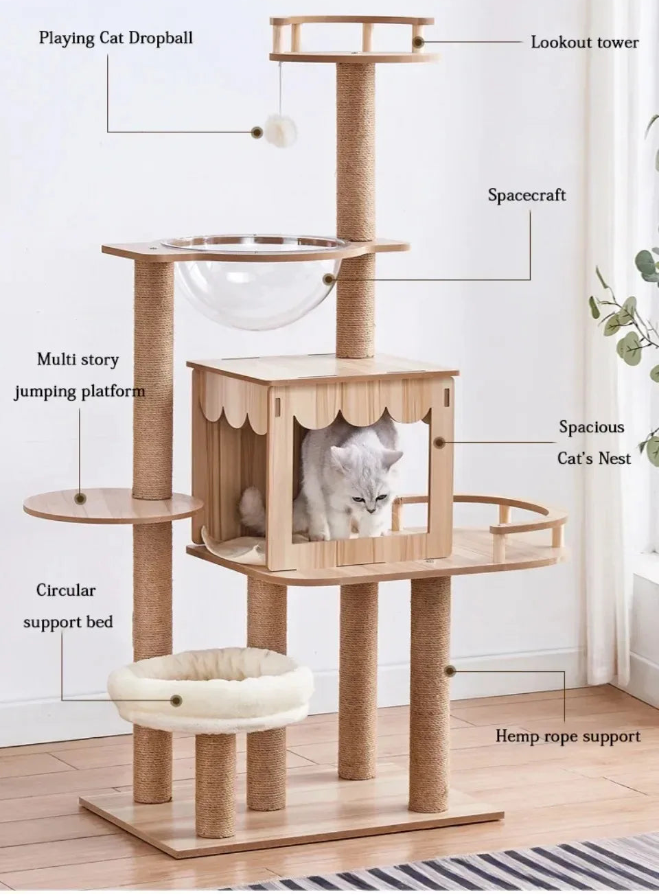 Luxury Multi-Layer Wooden Cat Tower