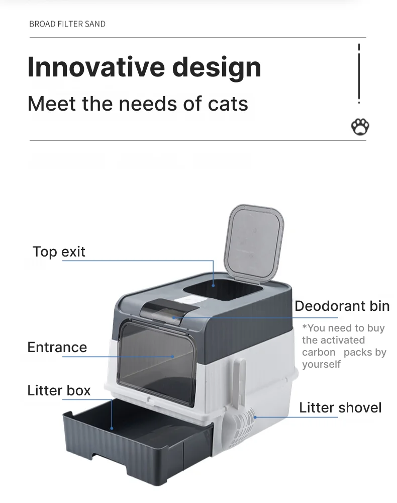 Easy To Clean Portable Fully Enclosed Cat Litter Box with Splash Cover and Shovel