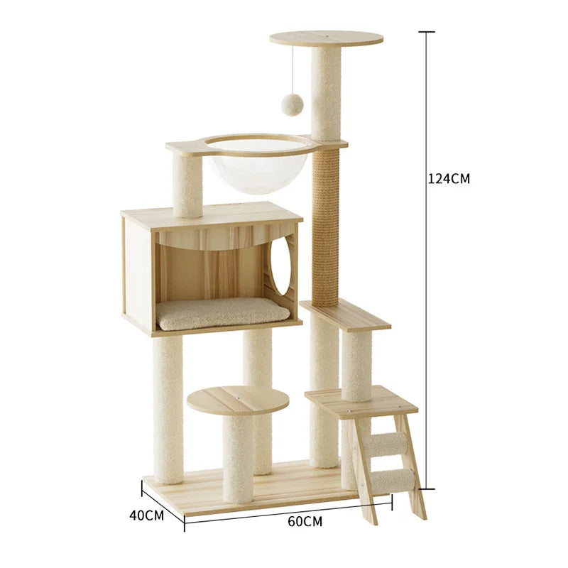 5-Level Cat Tree Villa with Transparent Nest and Scratching Board