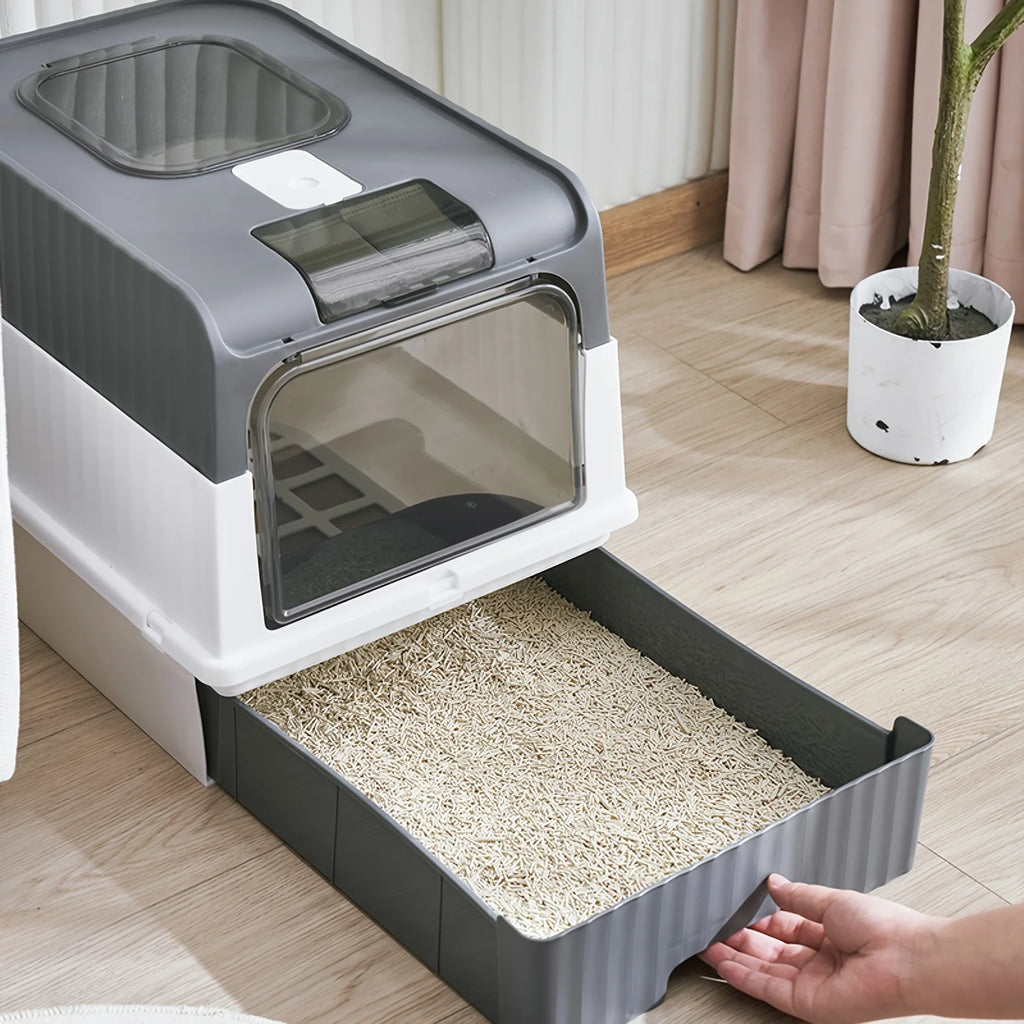 Easy To Clean Portable Fully Enclosed Cat Litter Box with Splash Cover and Shovel