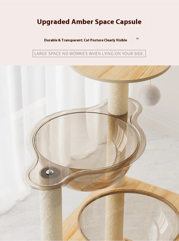 5-Level Cat Tree Villa with Transparent Nest and Scratching Board