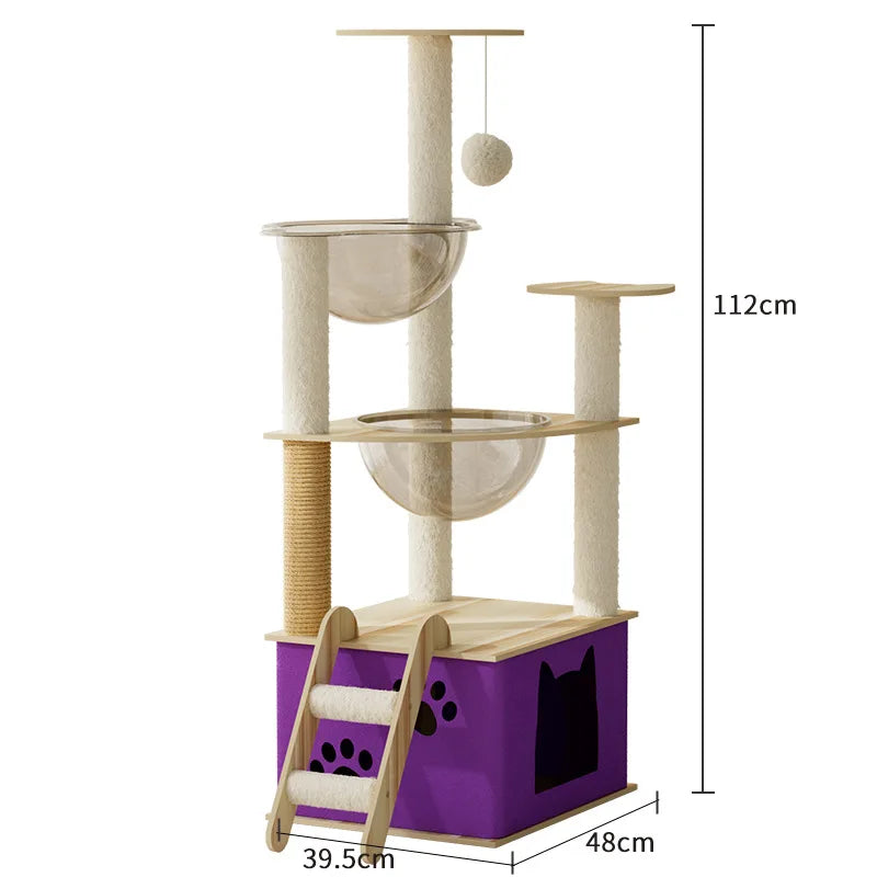 5-Level Cat Tree Villa with Transparent Nest and Scratching Board