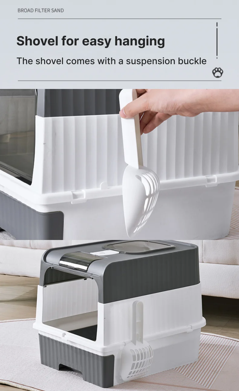 Easy To Clean Portable Fully Enclosed Cat Litter Box with Splash Cover and Shovel