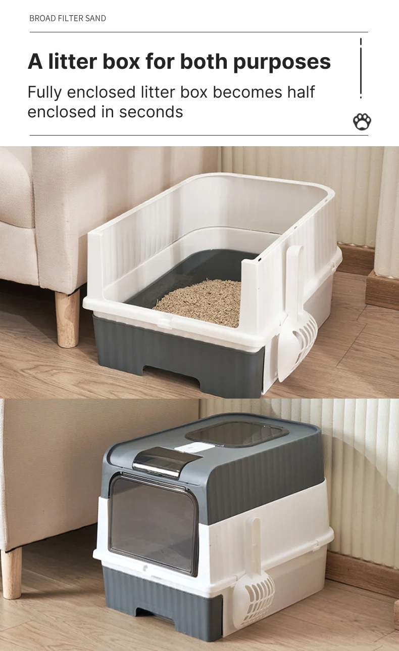 Easy To Clean Portable Fully Enclosed Cat Litter Box with Splash Cover and Shovel