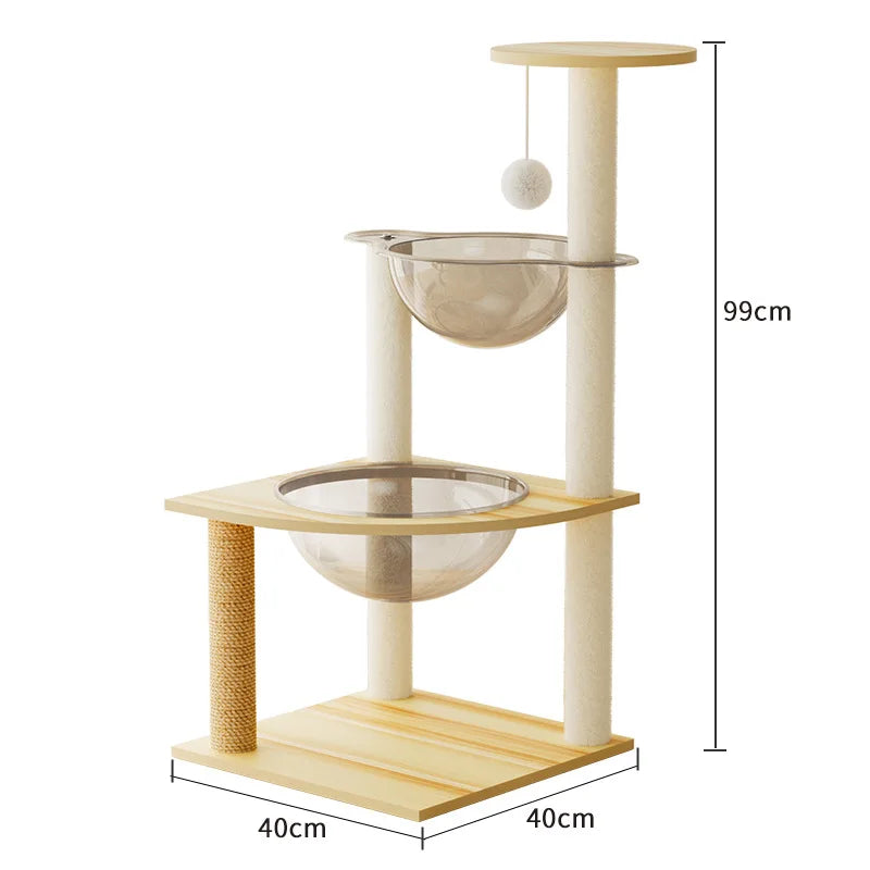 5-Level Cat Tree Villa with Transparent Nest and Scratching Board