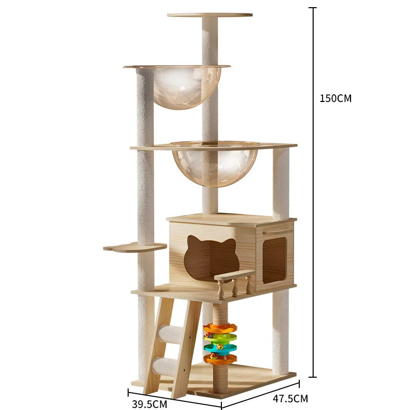 5-Level Cat Tree Villa with Transparent Nest and Scratching Board