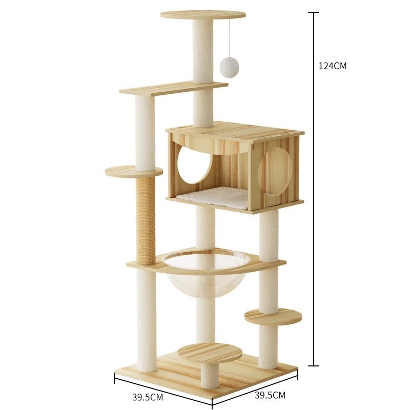 5-Level Cat Tree Villa with Transparent Nest and Scratching Board