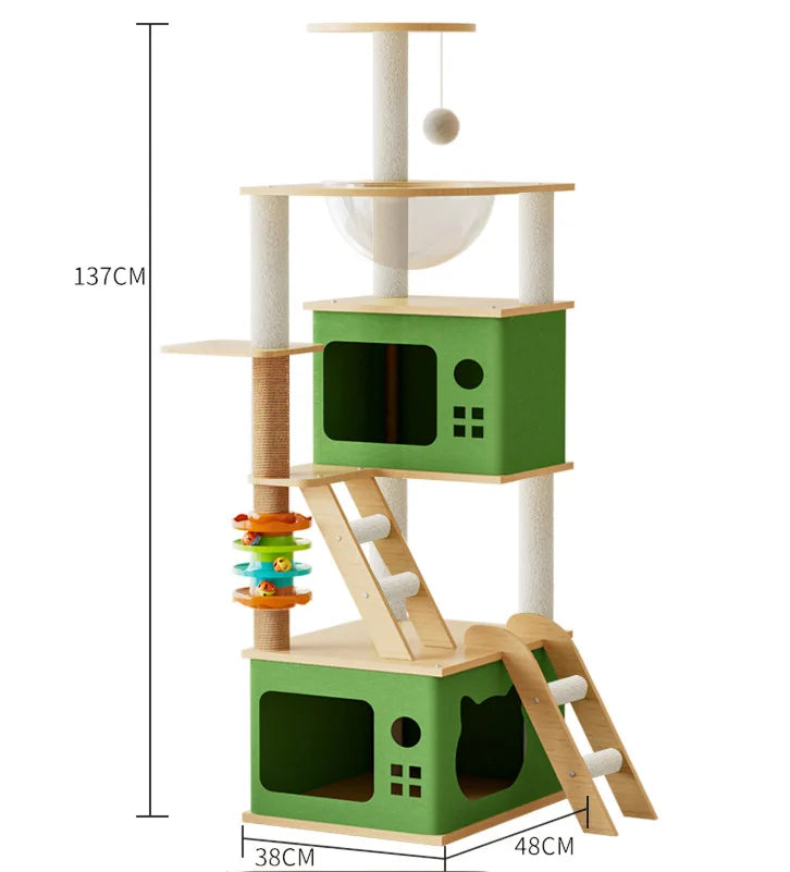 5-Level Cat Tree Villa with Transparent Nest and Scratching Board