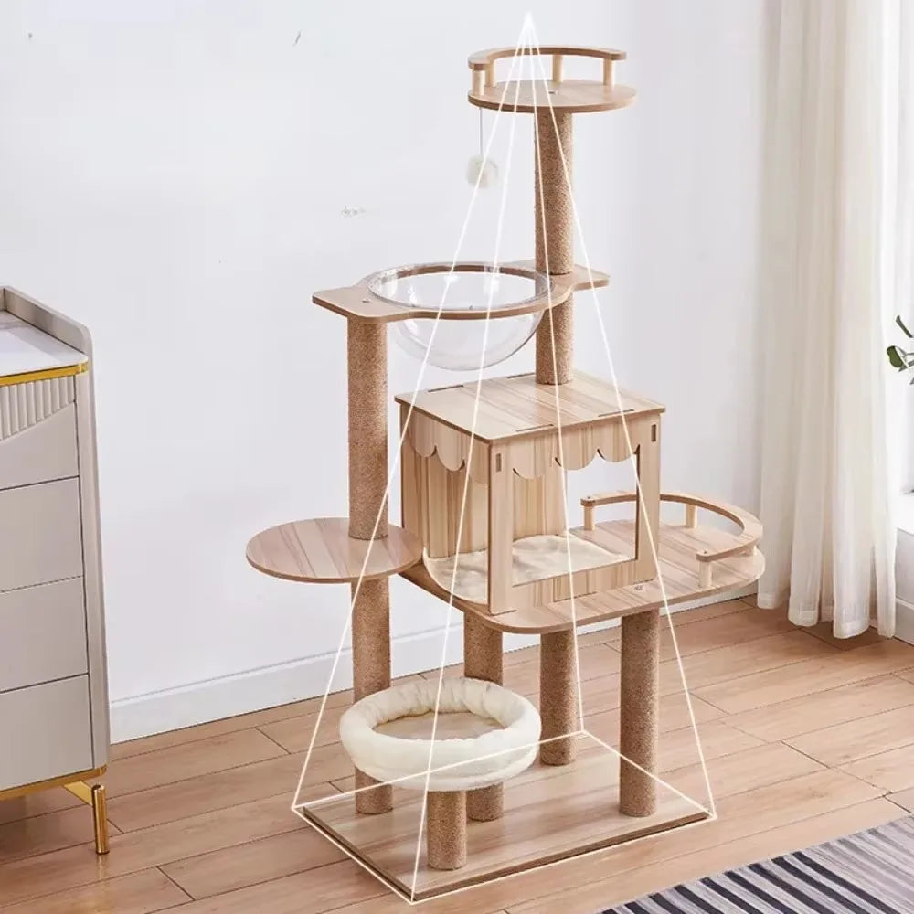 Luxury Multi-Layer Wooden Cat Tower